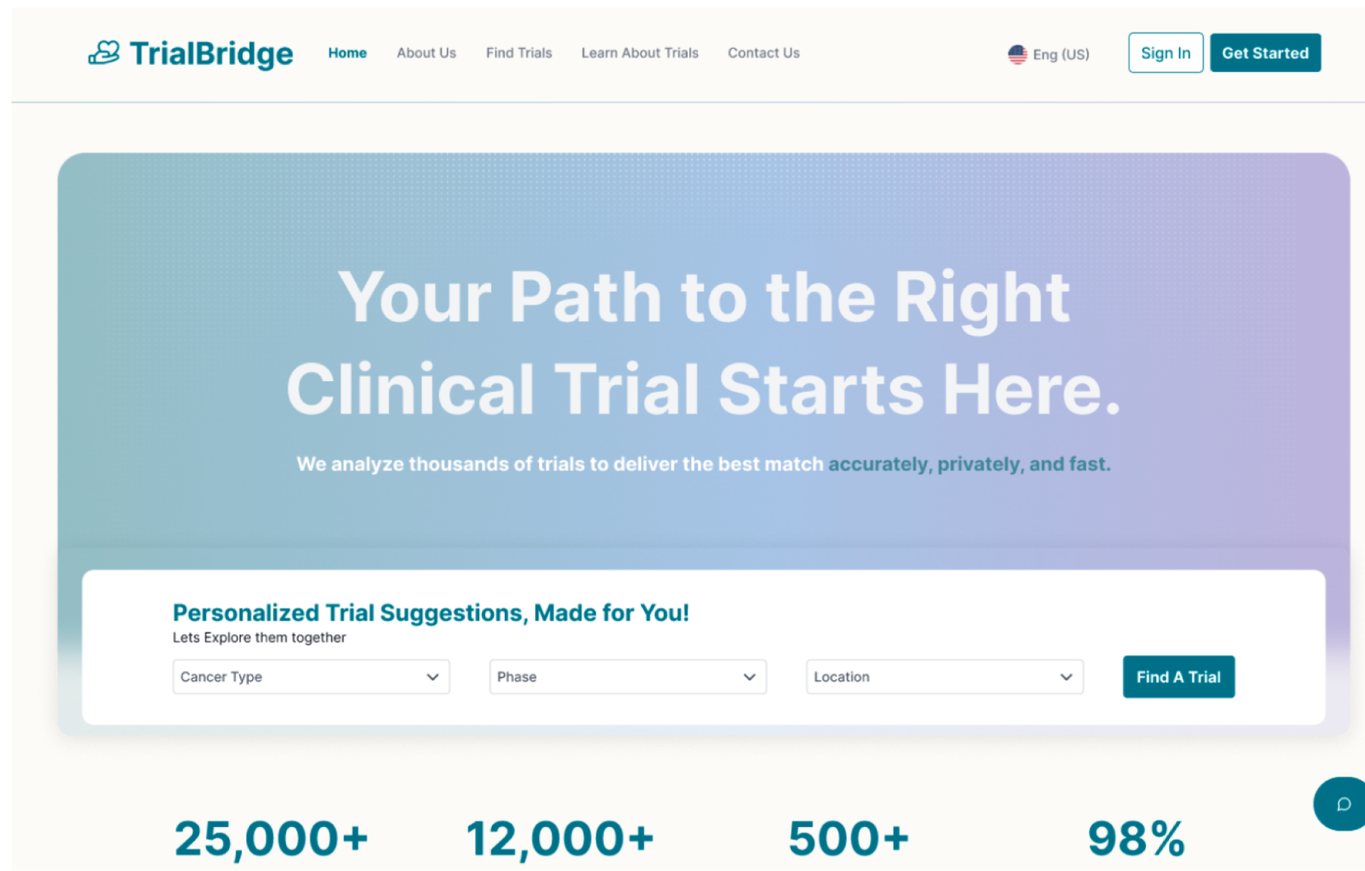 TrialBridge landing page